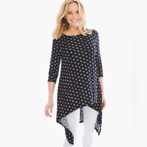 Chicos- Black white and red‎ polkadot midi sleeve shirt size 2
